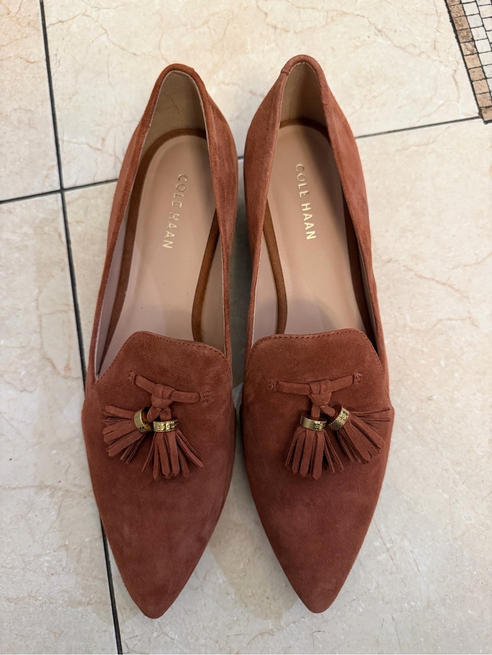 Cole Haan Women's Rust Suede Tassel Pointed Loafers
